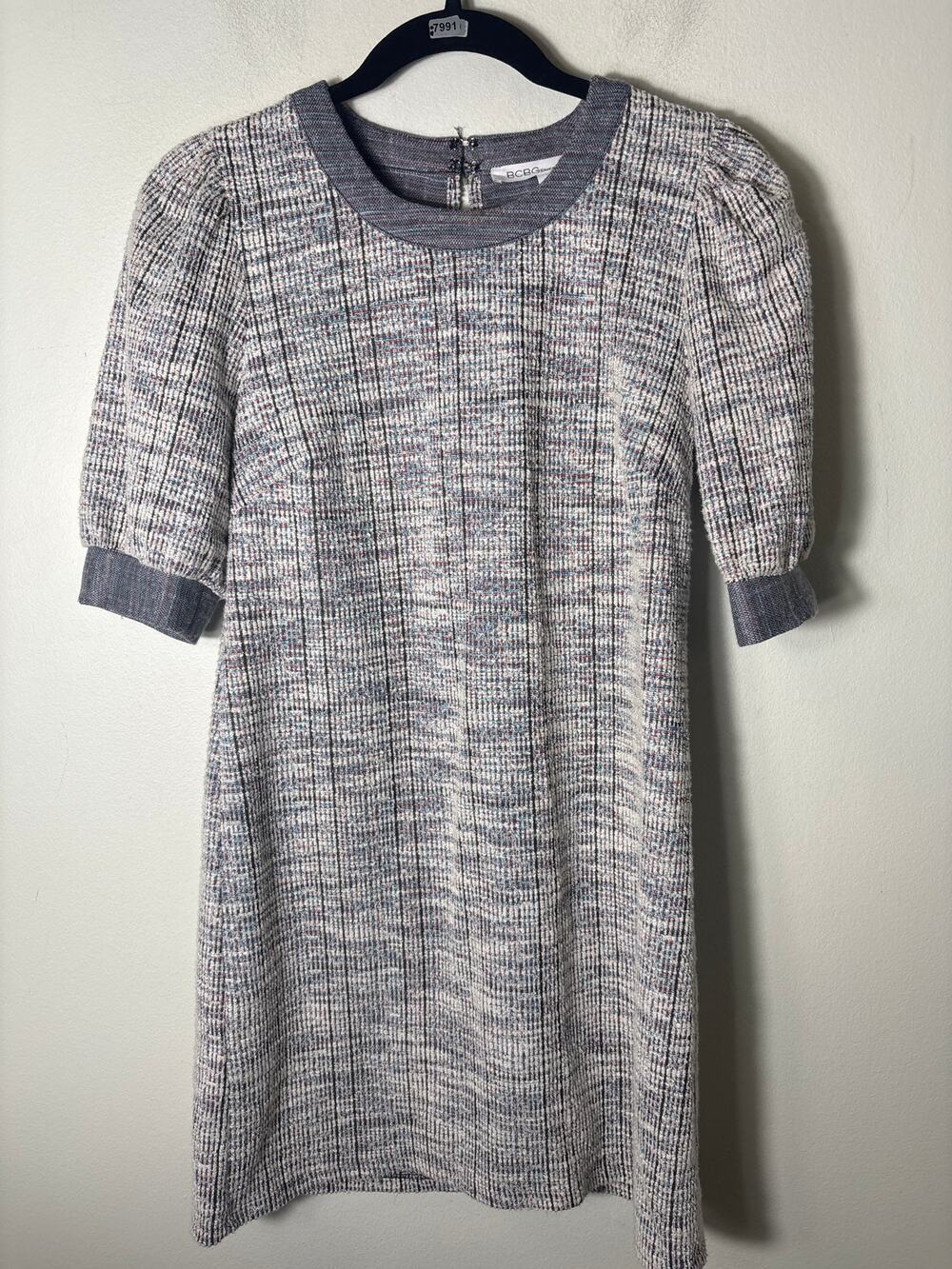 BCBG Generation Gray Half Puff Sleeve Textured Mini Dress Sz XS